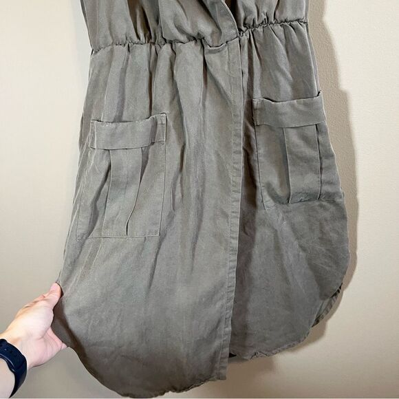 ✨ Lovers + Friends Women’s Olive Green Utility Faux Wrap Collared Dress Small - Picture 4 of 13